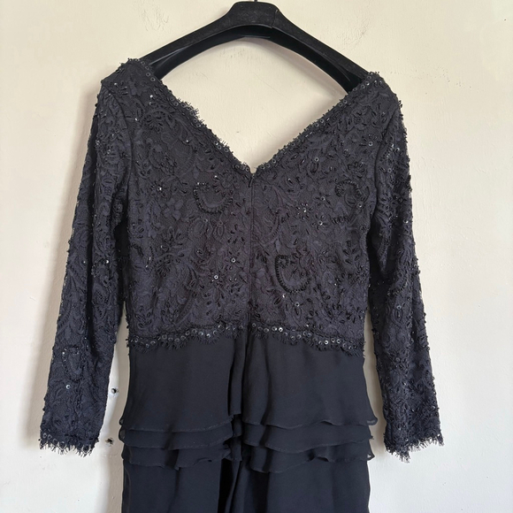 Women's Tadashi Collection Black Lace Tiered Midi Dress Size 6 - Picture 6 of 14